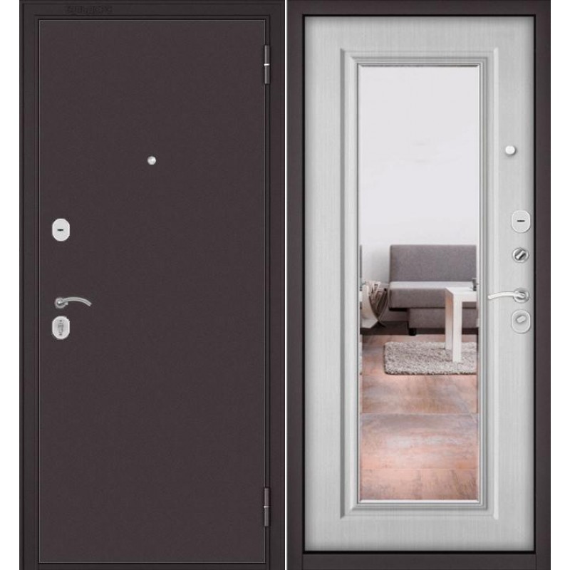 Металлическая входная дверь Бульдорс FAMILY-ECO Ларче бьянко Е-140 зеркало в Липецке