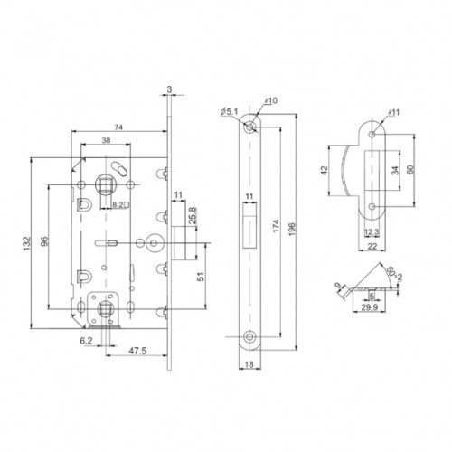 Защелка врезная LM/PL96WC-50/BL BL (черный)