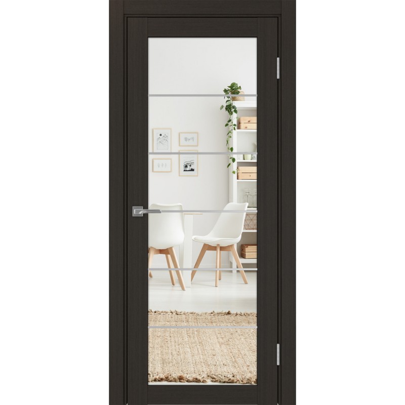 Межкомнатная дверь Турин 501.2 АСС молдинг SC, цвет венге FL, заполнение Зеркало/Зеркало, размер 200*30 см.