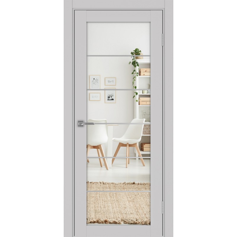 Межкомнатная дверь Турин 501.2 АСС молдинг SC, цвет пепельный, заполнение Зеркало/Зеркало, размер 200*35 см.