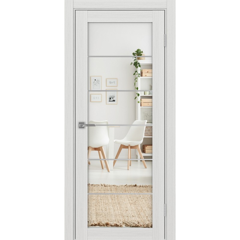 Межкомнатная дверь Турин 501.2 АСС молдинг SC, цвет ясень серебристый, заполнение Зеркало/Зеркало, размер 200*80 см.