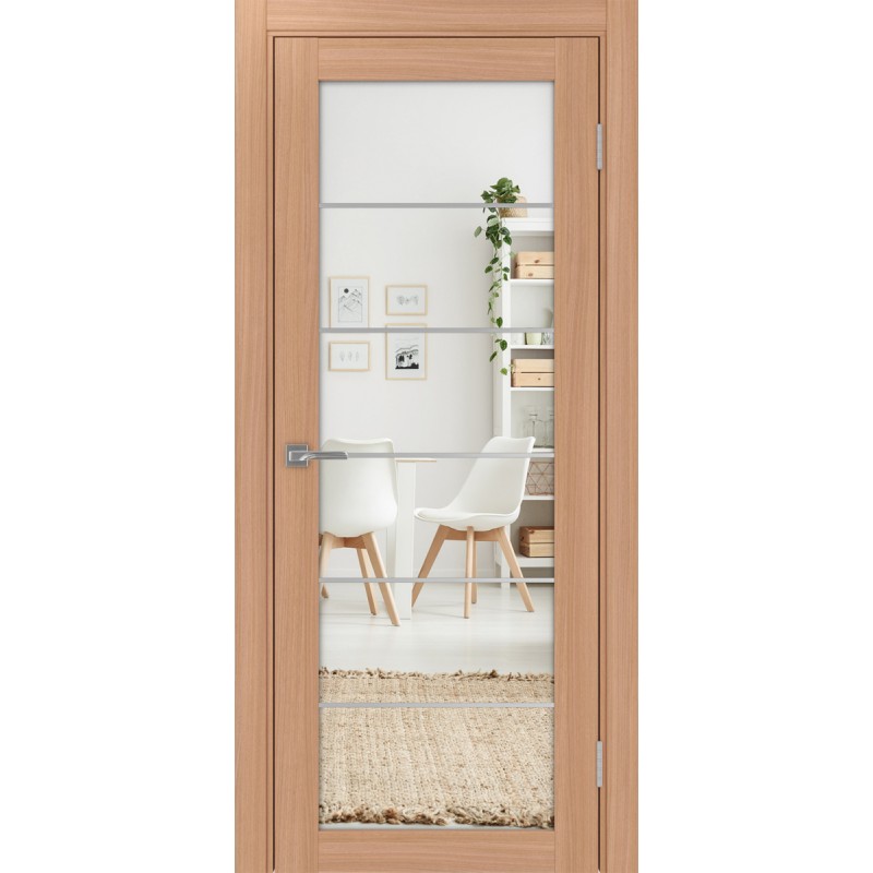 Межкомнатная дверь Турин 501.2 АСС молдинг SC, цвет ясень тёмный, заполнение Зеркало/Зеркало, размер 200*35 см.