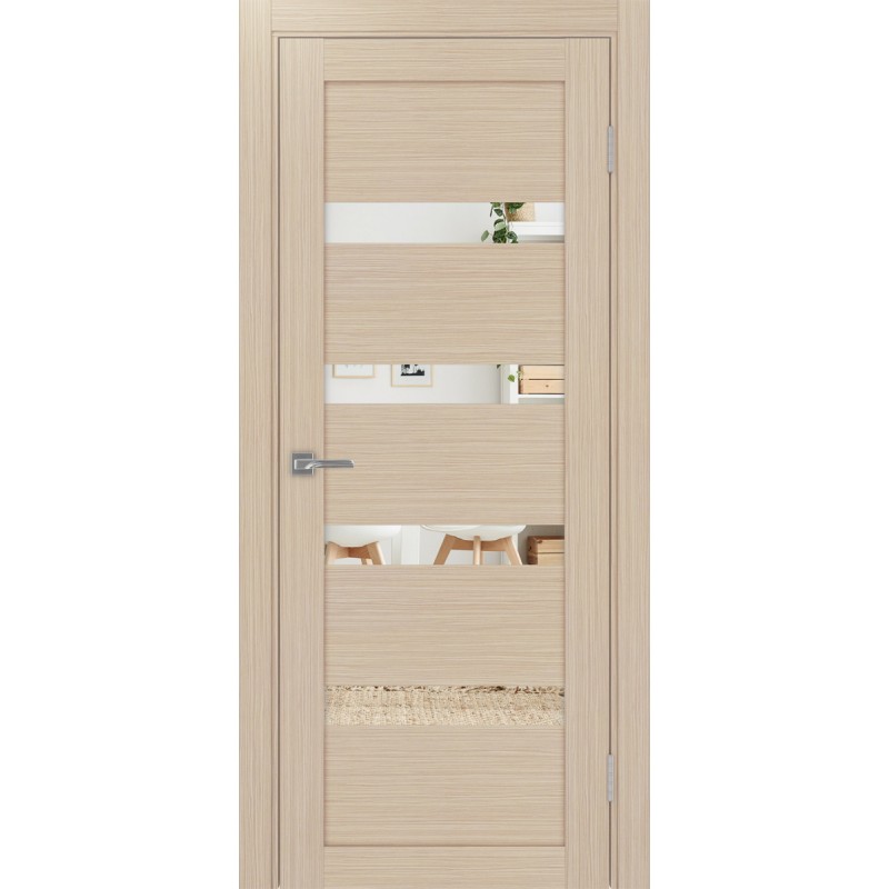 Межкомнатная дверь Турин 505.12, цвет Дуб беленый FL стекло Зеркало, размер 80*200 см.