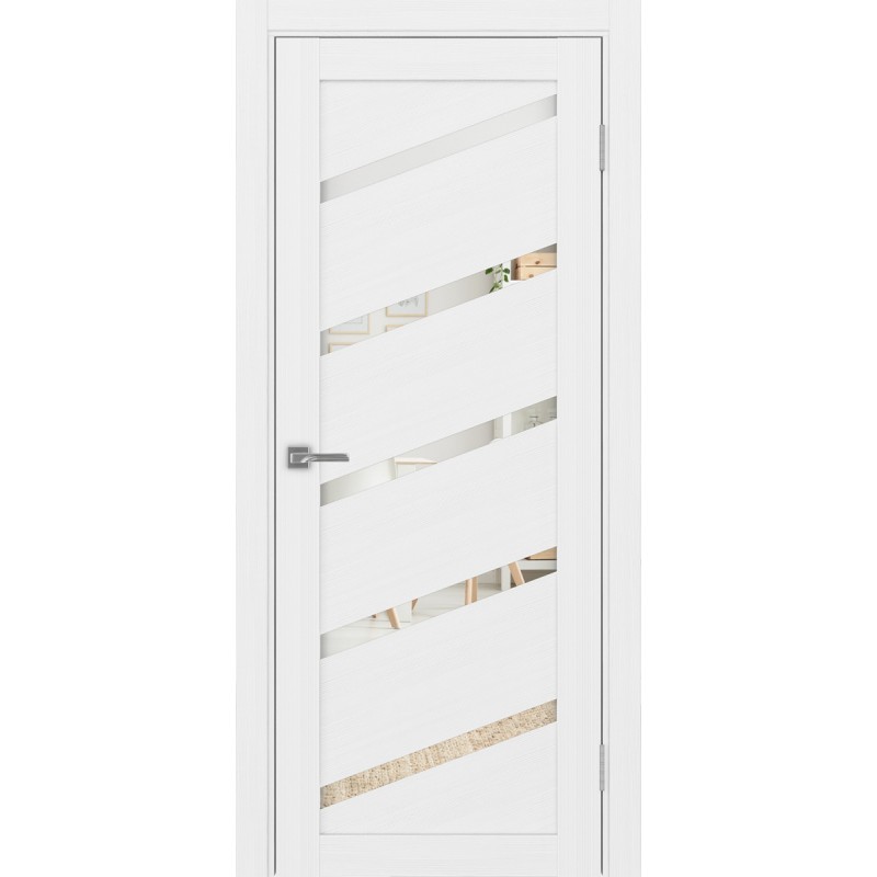 Межкомнатная дверь Турин 506У.112, цвет белый лёд, заполнение Зеркало, размер 200*45 см.