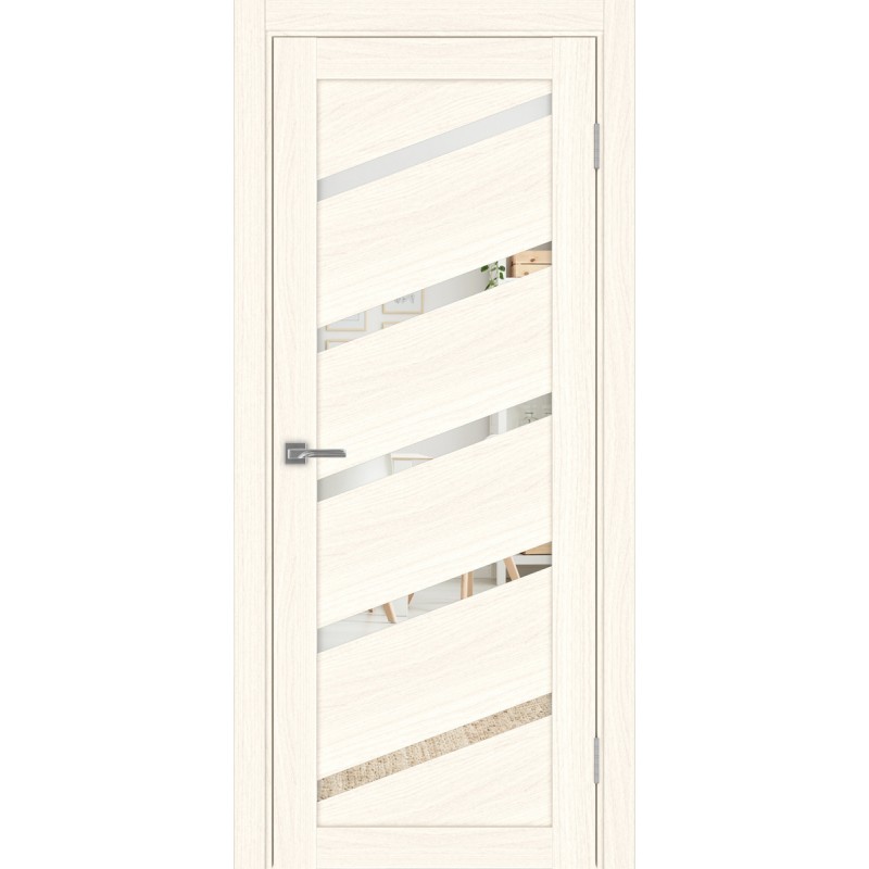 Межкомнатная дверь Турин 506У.112, цвет ясень светлый, заполнение Зеркало, размер 200*40 см.