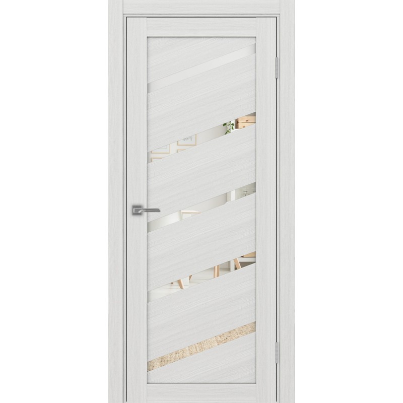 Межкомнатная дверь Турин 506У.112, цвет ясень серебристый, заполнение Зеркало, размер 200*45 см.