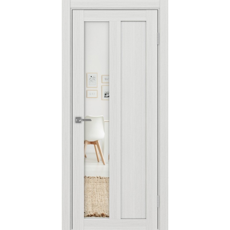 Межкомнатная дверь Турин 521.21, цвет ясень серебристый, заполнение Зеркало/Зеркало, размер 200*80 см.