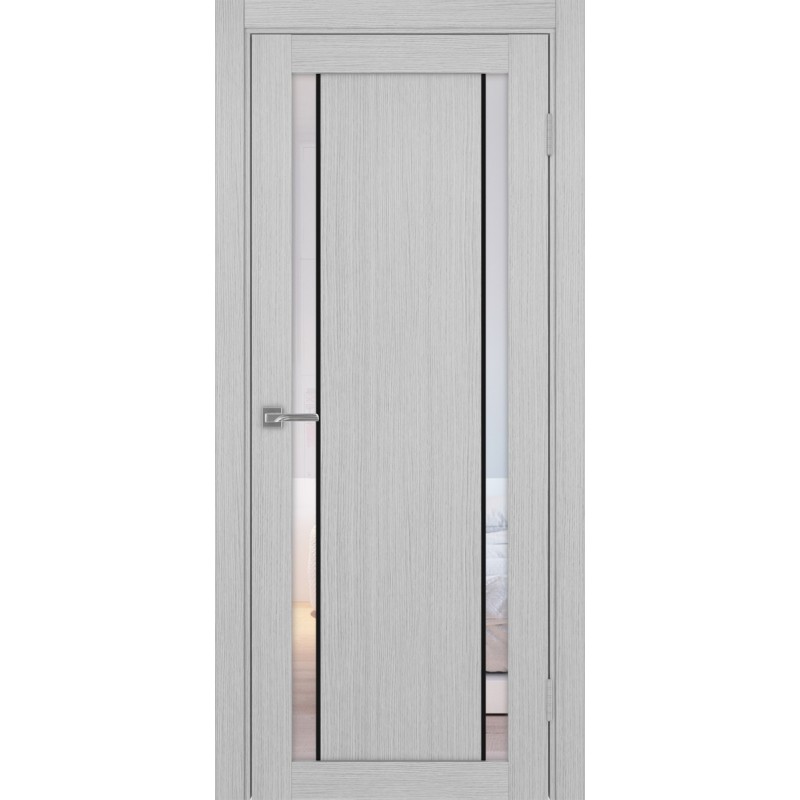 Межкомнатная дверь Турин 522АПС.212, цвет Дуб Серый FL, молдинг алюм.чёрн стекло Прозрачное, размер 80*200 см.