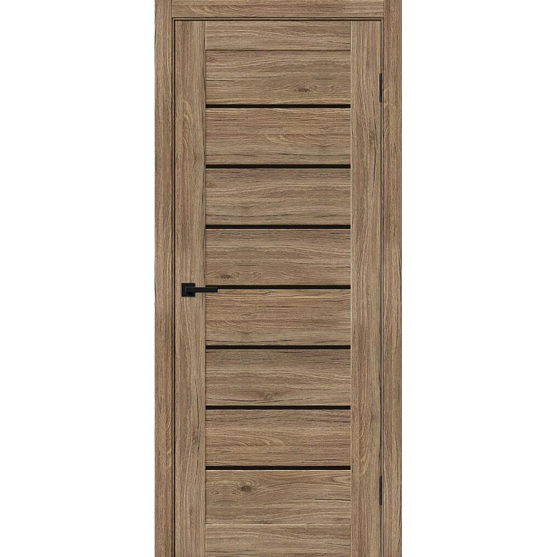 Межкомнатная дверь Браво-22 цвет Original Oak, стекло Black Shine, покрытие Эко-шпон, размер 200*80 см.