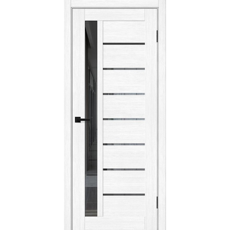 Межкомнатная дверь Браво-27 цвет Snow Melinga, стекло Mirox Grey, покрытие Эко-шпон, размер 200*80 см.