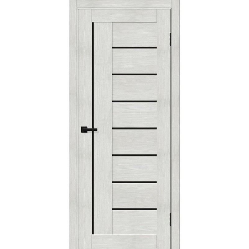 Межкомнатная дверь Браво-29 цвет Bianco Melinga, стекло Black Shine, покрытие Эко-шпон, размер 200*80 см.