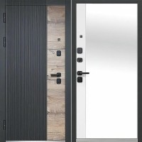 Luxor 2МДФ Вертикаль Зеркало Дуб Сатин черный / Эмалит белый 205*86 левая