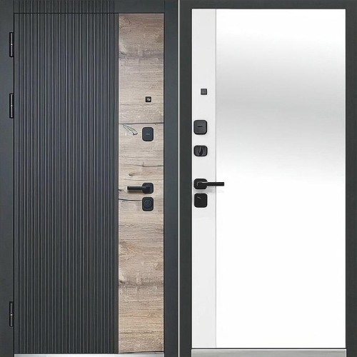 Luxor 2МДФ Вертикаль Зеркало Дуб Сатин черный / Эмалит белый 205*86 левая